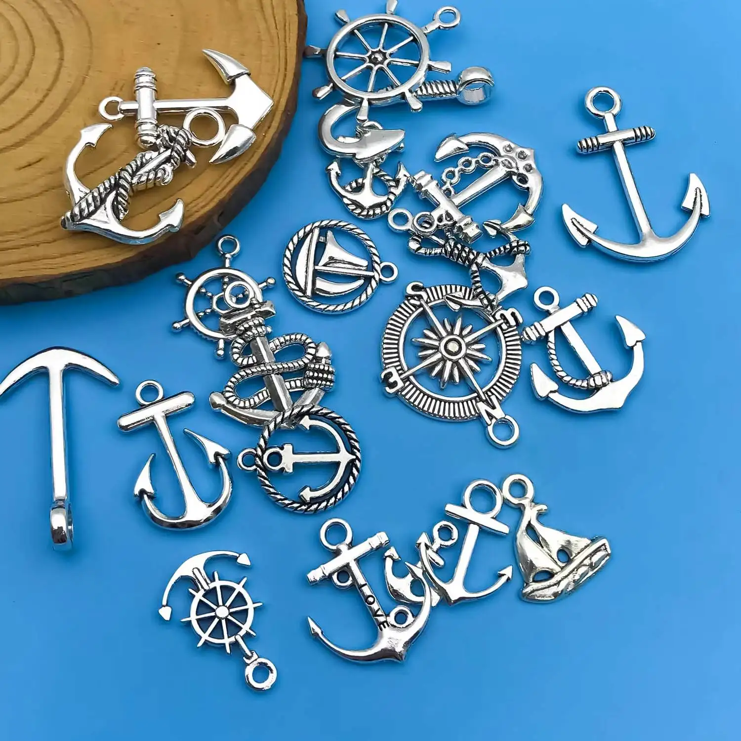 Mix 20 sztuk/paczka stop cynkowy antyczny srebrzysty statek kotwica w kształcie Charms wisiorki dla DIY naszyjnik bransoletka kolczyki biżuteria Handmade — zdjęcie 4