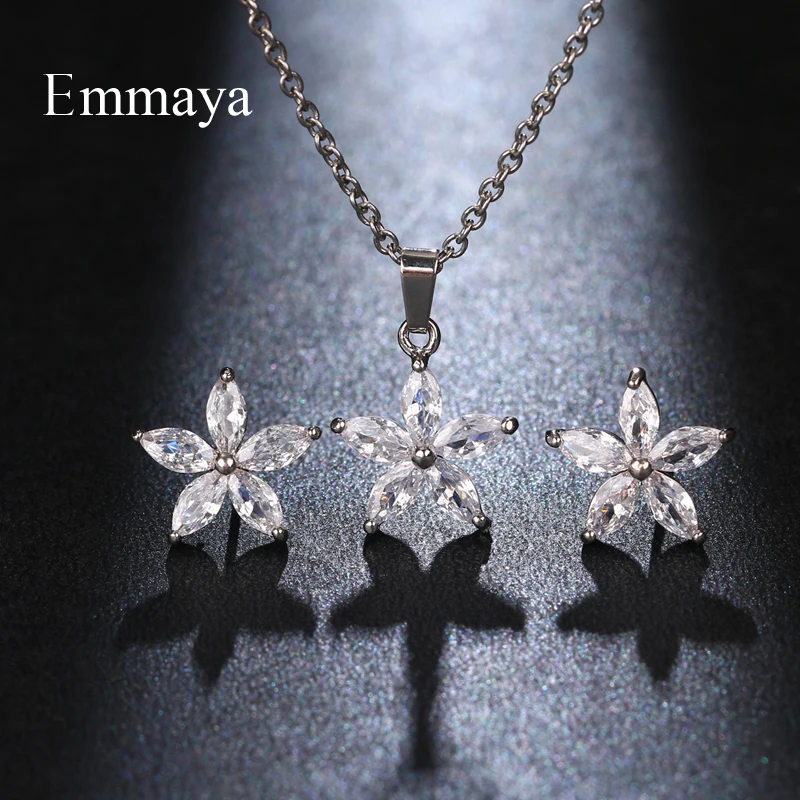 Emmaya Luxury Pearl Bridal Jewelry Sets for Women Fashion Cubic Zirconia Earrings Necklace Wedding Accessories