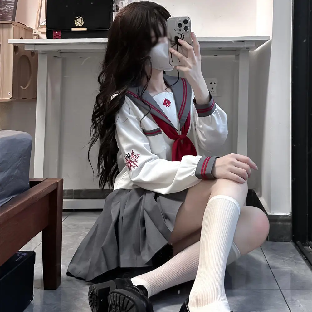 Traje de marinero japonés gris blanco JK para mujer, uniforme escolar para niña, Falda plisada linda, disfraz de anime COS para mujer