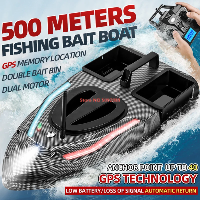 53CM Large 40 Points GPS RC Fish Bait Boat 1.5KG Load 500M Remote Control Sea Fishing Bait Boat Automatic Cruise GPS Nesting Boa