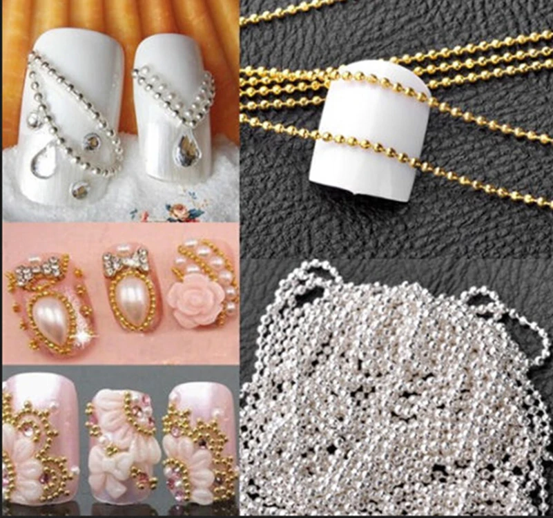 1M Shine Ball Beads Chain 3D Nail Art Tips Stickers Metal Glitter Highquality  Striping Ball Beads Chain Decorations