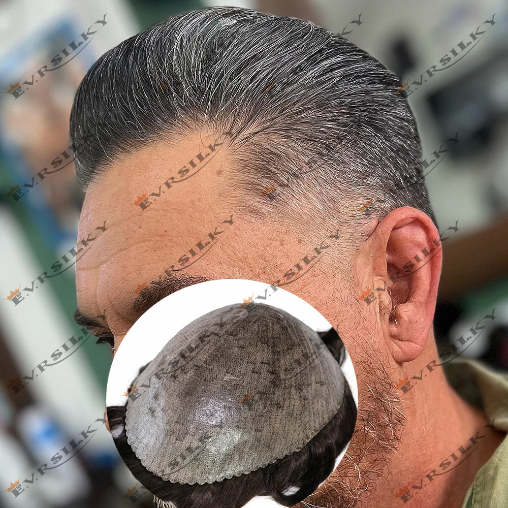 Natural Hairline 1B40 1B80 Grey Black Brown Men Toupee Human Hair Microskin Super Durable Full Skin PU Male Capillary Prosthesis