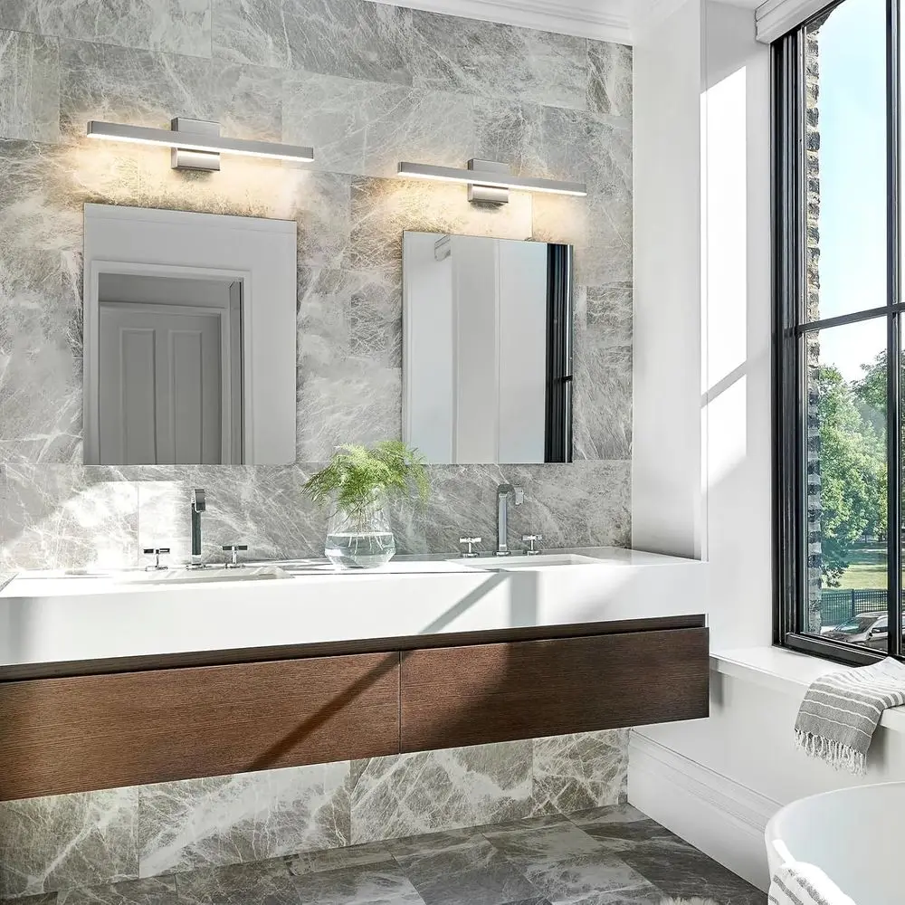 24-светодиодный светильник из матового никеля с регулируемой яркостью над зеркалом, современный барный светильник для ванной комнаты