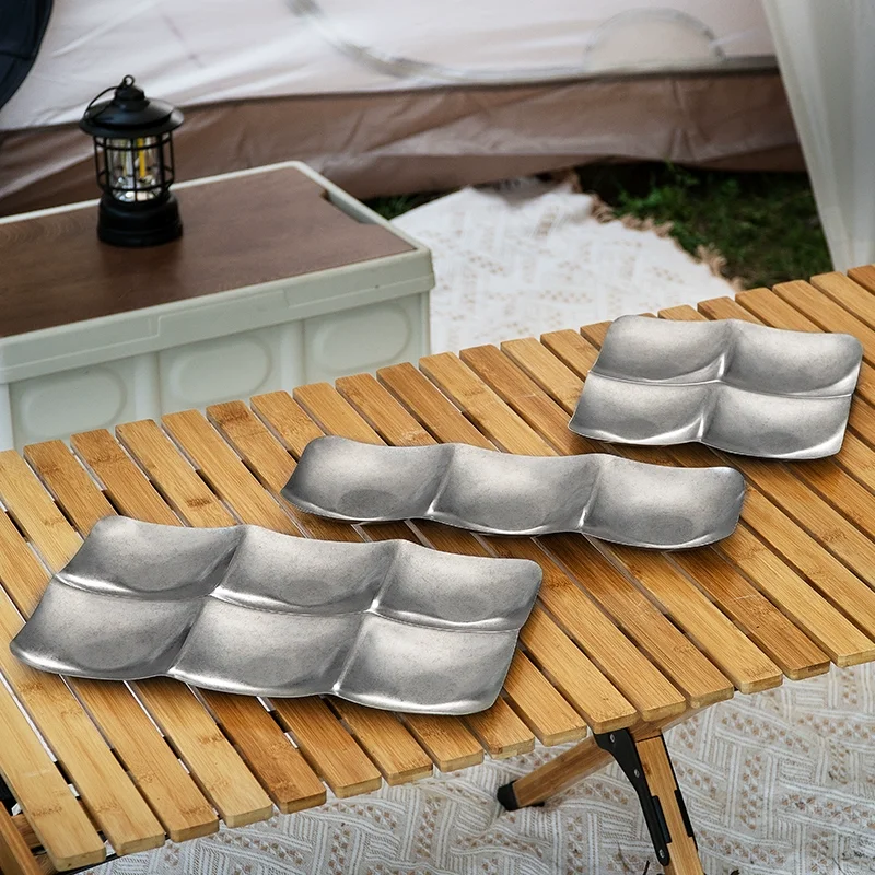 Vintage Stainless Steel Plate Industrial Style Divided Plate Household Decorative Plate Tableware Dried Fruit