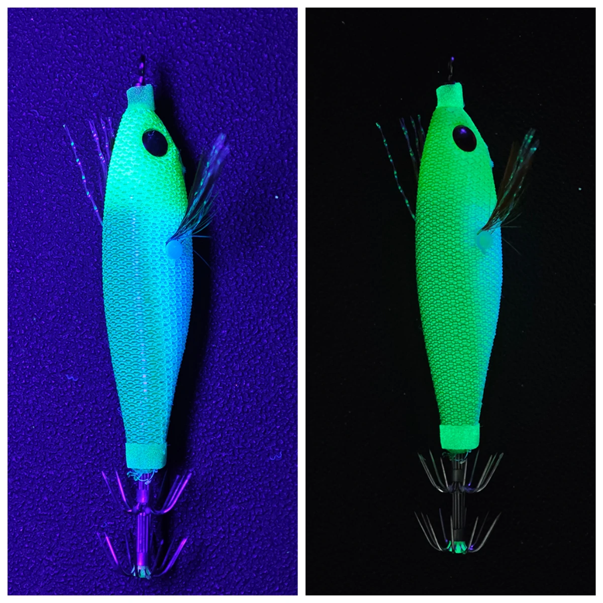 6-teiliges Egi-Set Horizontaler Tintenfisch-Jig Leuchtender Regenbogen-Tintenfisch-Jig UV-Glühköder Garnelen-Köder Oktopus-Tintenfisch-Angelzubehör – Detail 3