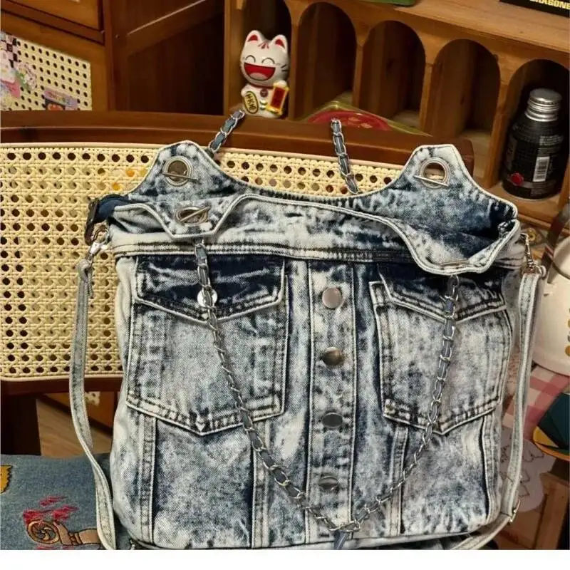 

Bloom Hot Girls Denim Shoulder Bags Women Haruku Aesthetic Chain Pocket Y2k Handbag Female Vintage Underarm Crossbody Bag