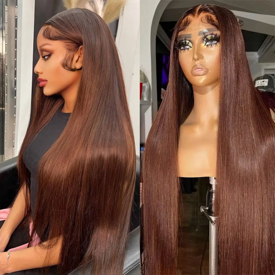 

Прямые парики из натуральных волос Шоколадно-коричневый 13x4 13x6 Hd Прозрачный парик фронтальной части шнурка Цветной парик фронтальной части шнурка для женщин 30-дюймовый