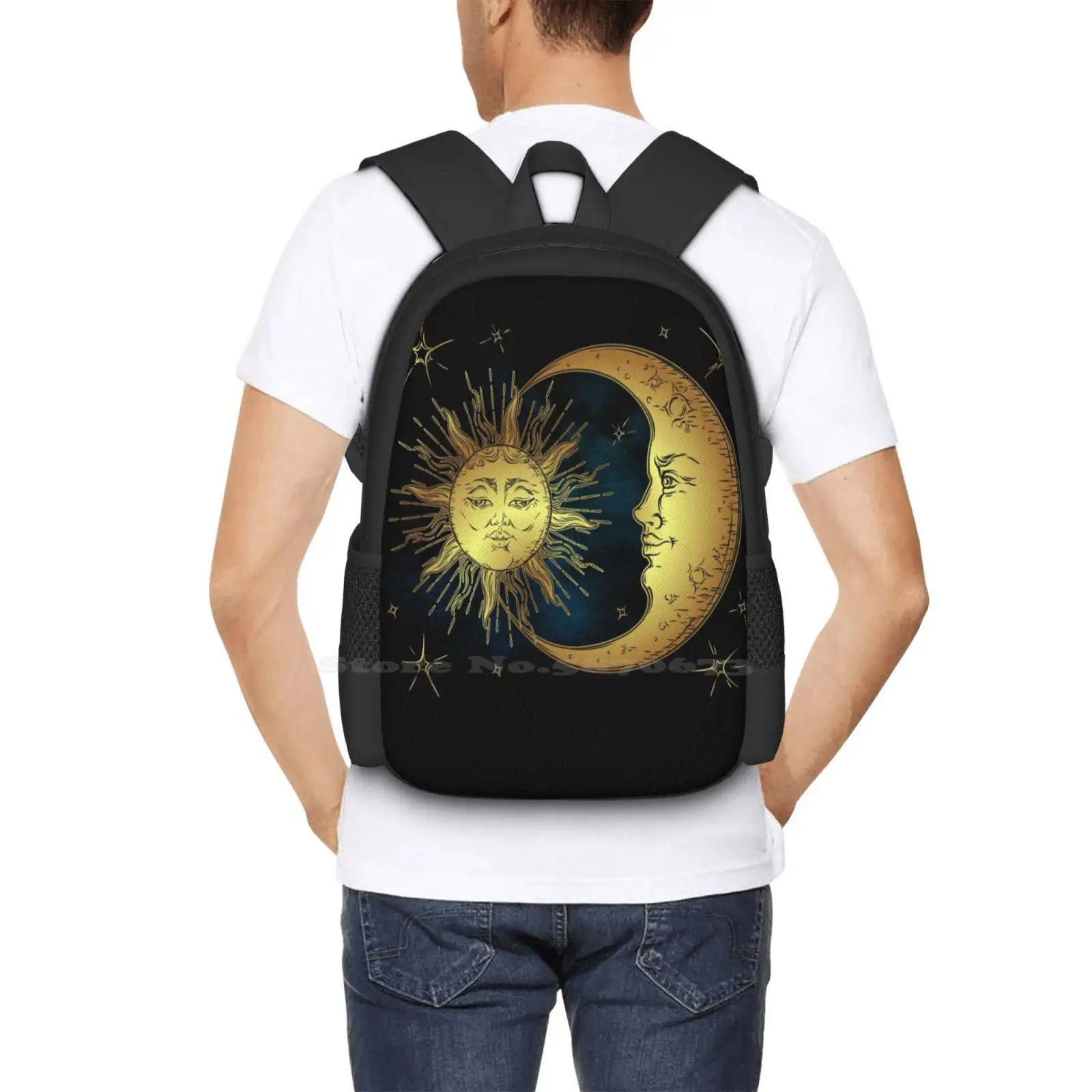 The Sun , Moon And Stars Fashion Pattern Design Travel Laptop School Backpack Bag Sun Moon Stars Night Sky Celestial Mystic