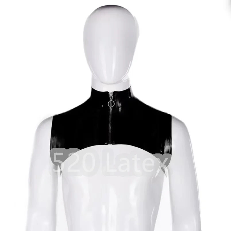 

Black Latex Men Vest Top Sleeveless Latex Shrug Male Rubber Shirt With Front Zipper Rubber Bodysuit