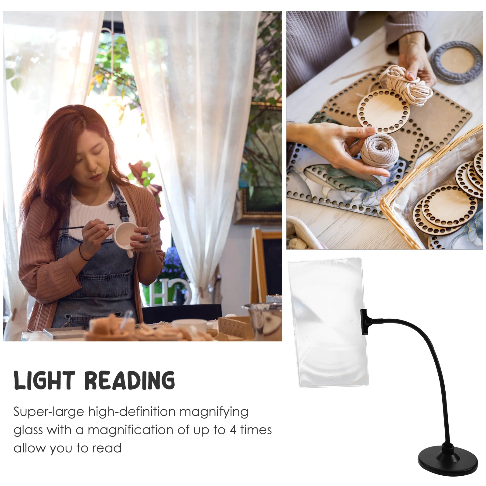 

Super Large Reading Magnifying Glass High Definition Magnifying Glasses White Light Lens Adjustable Hose Stand Black Desk