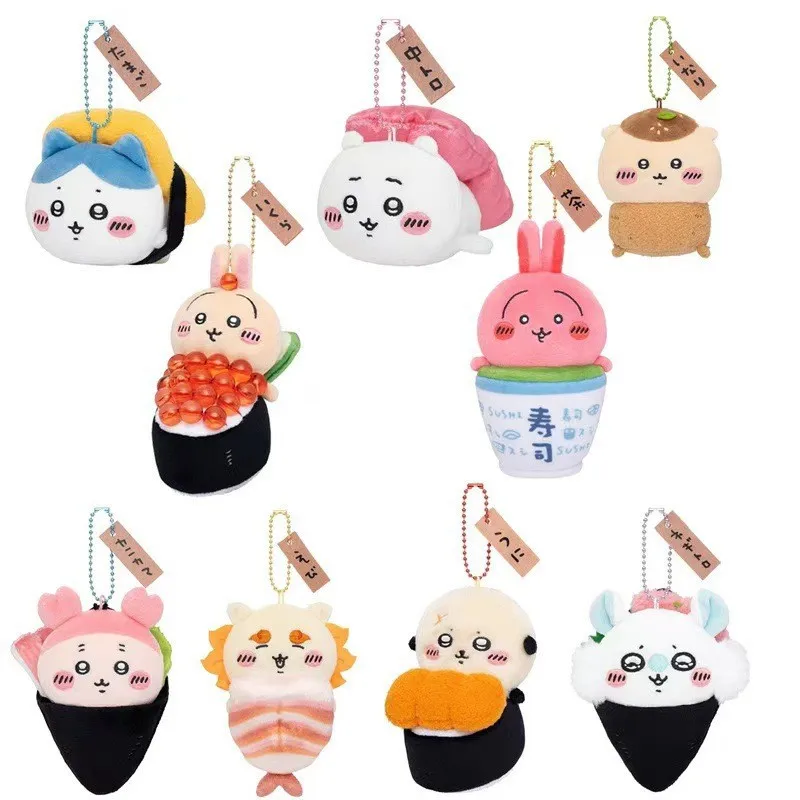 

Chiikawa Sushi Series Plush Keychain Usagi Hachiware Rakko Momonga Japanese Cute Pendant Plush Doll Bag Hanging Gift