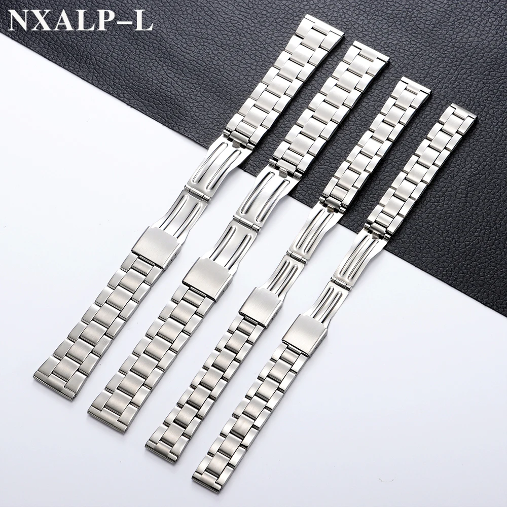 الفولاذ المقاوم للصدأ حزام الساعات 14 مللي متر 16 مللي متر 20 مللي متر 22 مللي متر النساء الرجال العالمي سوار معدني ل Seiko ل أوميغا معصمه للطي مشبك