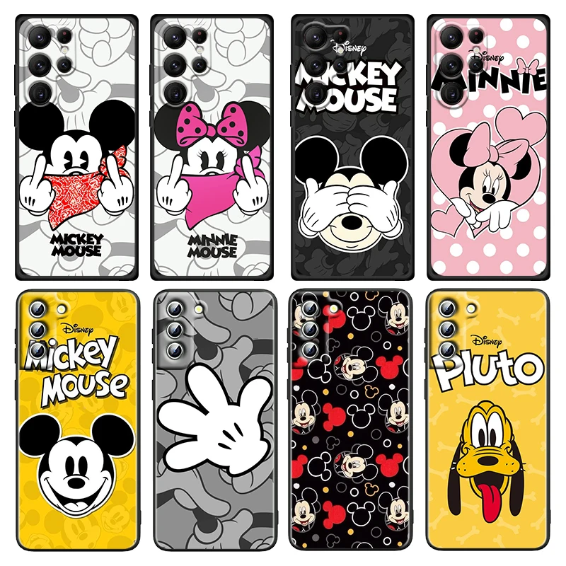 

Disney Fashion Mickey Mouse Phone Case For Samsung Galaxy S22 S21 S20 Ultra Plus Pro S10 S9 S8 S7 4G 5G Silicone Black Cover