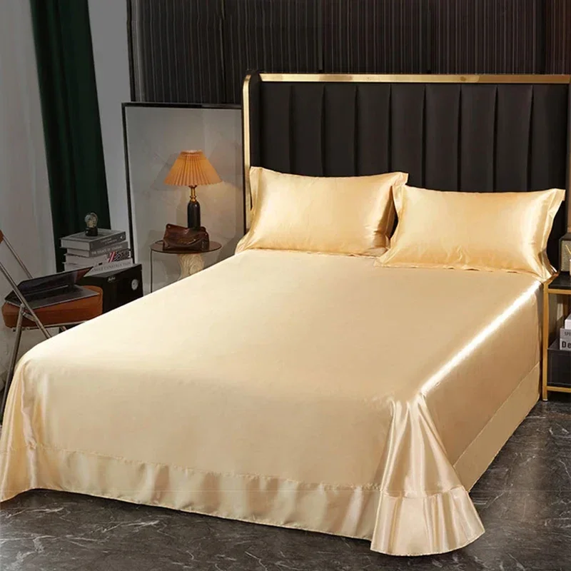 1.5/1.8M Mulberry Silk Bed Sheet and Pillowcase or Only A Bedsheet Luxury Stain Silky Bed Sheet Set Queen Beautify Skin Bedsheet