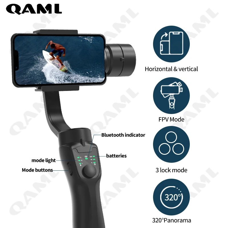 

QAML F8 Handheld 3-Axis Gimbal Phone Holder Anti Shake Video Record Stabilizer for Xiaomi iPhone Cellphone Smartphone