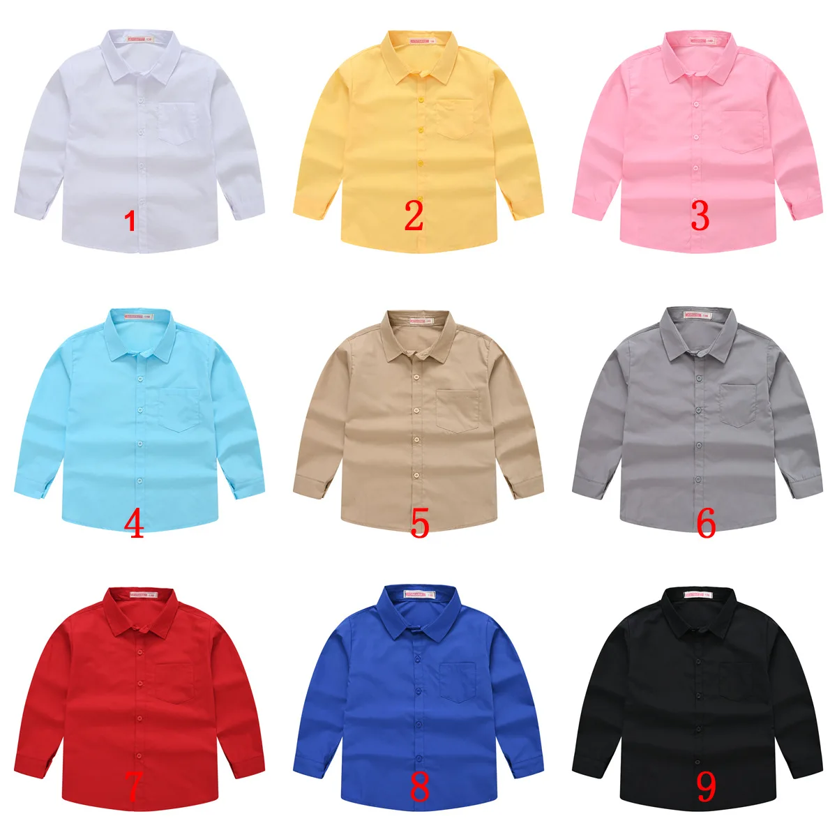 

Kids' Shirts Spring Fall This year's hot shirts for boys and girls Solid color long sleeve tops for students/preppy Style 4-12