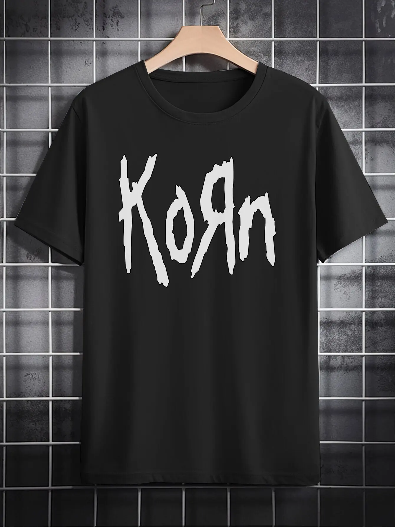 

[Vintage KORN T-Shirt] KORN Vintage Band Print Men's Casual Round Neck T-Shirt | Black, Polyester
