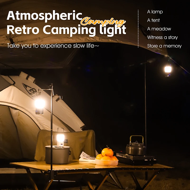 WEST BIKING Mini Portable Camping Light Stepless Dimming Tent Light With Hanging Hook Type-C Charging Long Endurance Night Light