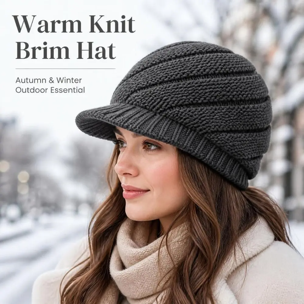 Stylish Warm Lining Knitted Hat Breathable Windproof Warm Hats Elastic Fit Peaked Cap Unisex