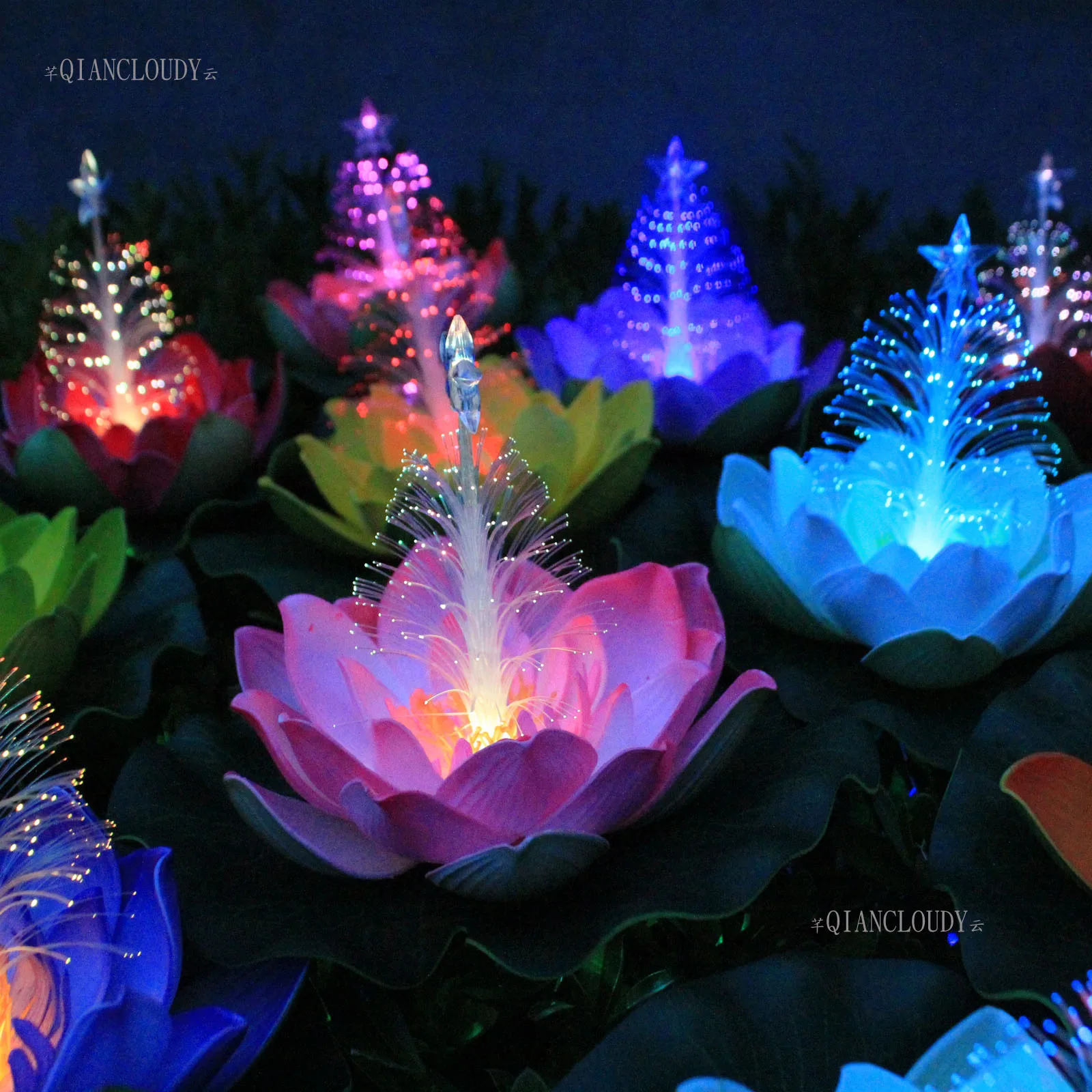 Qiancloudy Wedding Christmas Tree Led Optic Fibre Foam Lilies Lotus Artificial Flowers Home Decor Night Light D50 New Arrival