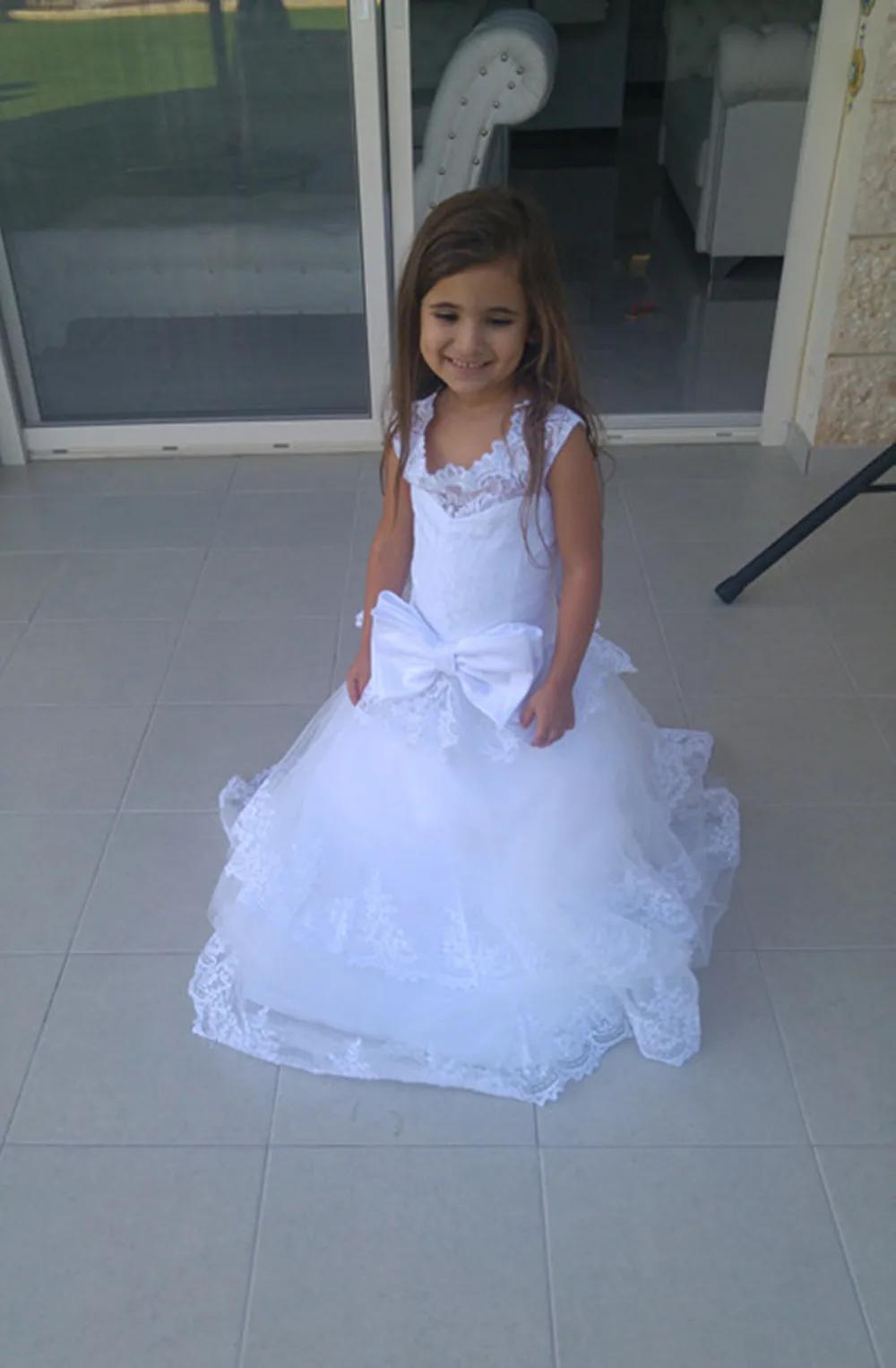 فساتين دانتيل لفتاة الزهور باللون الأبيض للفتيات الصغيرات والأطفال لوصيفة العروس وحفلات الزفاف وحفلات المناولة الأولى #4