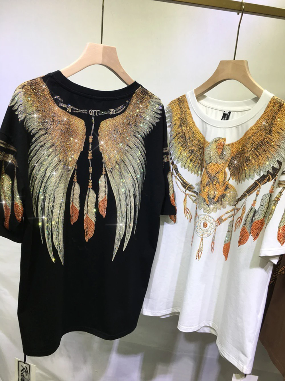 Plus Size Tee Shirt Summer Spring New O-Neck Vintage Diamonds Bird Print Loose Casual High Quality T-Shirt Top