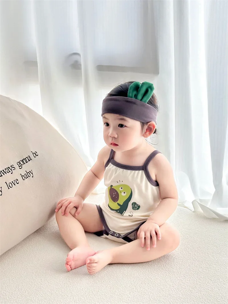 Korean Summer Baby Clothes Rompers Boys Girls Bodysuit Funny Avocado Cotton Overall Sling Onesie Cartoon Jumpsuits Baby Bebes