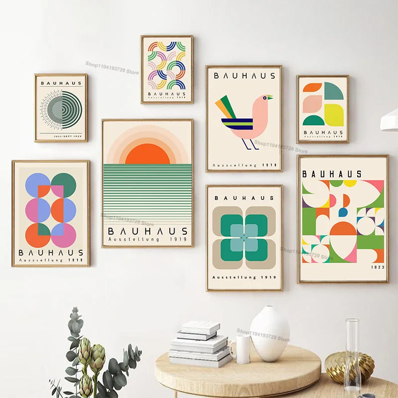 Abstract Colorful Bauhaus Geometric Poster Pop Art Sun Color Block Wall Art Prints for Modern Living Room Dormitory Home Decor