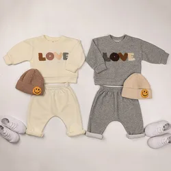 Baby Boys Girl Clothes Suit Letter Printing Waffle Long Sleeve Pullover+ Pants Spring Autumn 0-5Yrs Kids Clothing Set