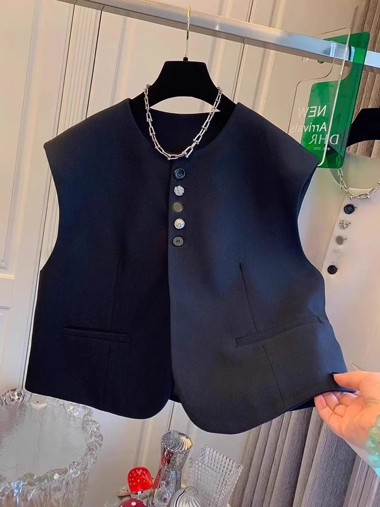 Fashionable Vintage Vest Top Sleeveless Layering Design Slimming Base Shirt Popular Style Women's Fashion Outerwear Jacket
