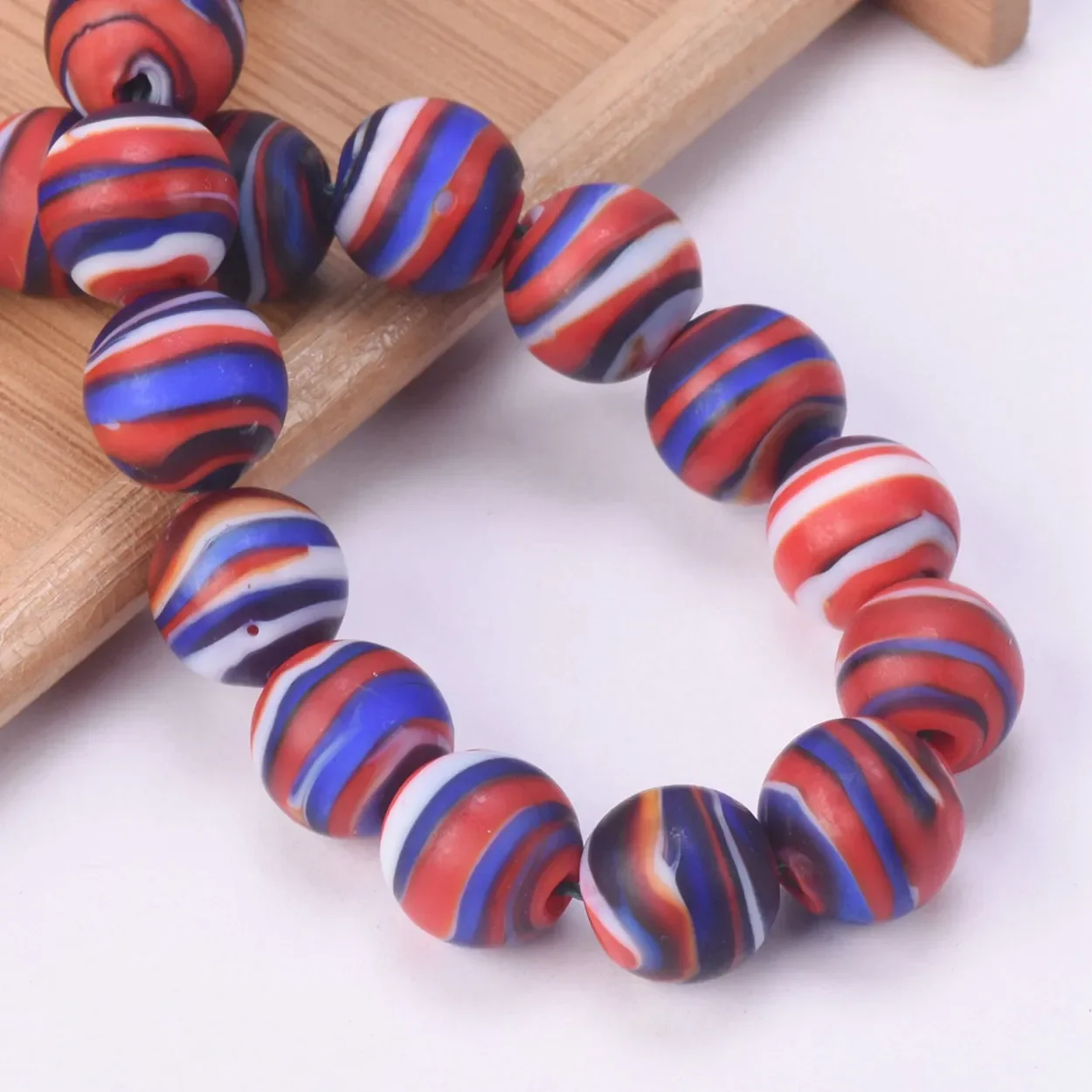 

10pcs Round 12mm Strips Matte Lampwork Glass Handmade Loose Beads For Jewelry Making DIY Crafts Findings