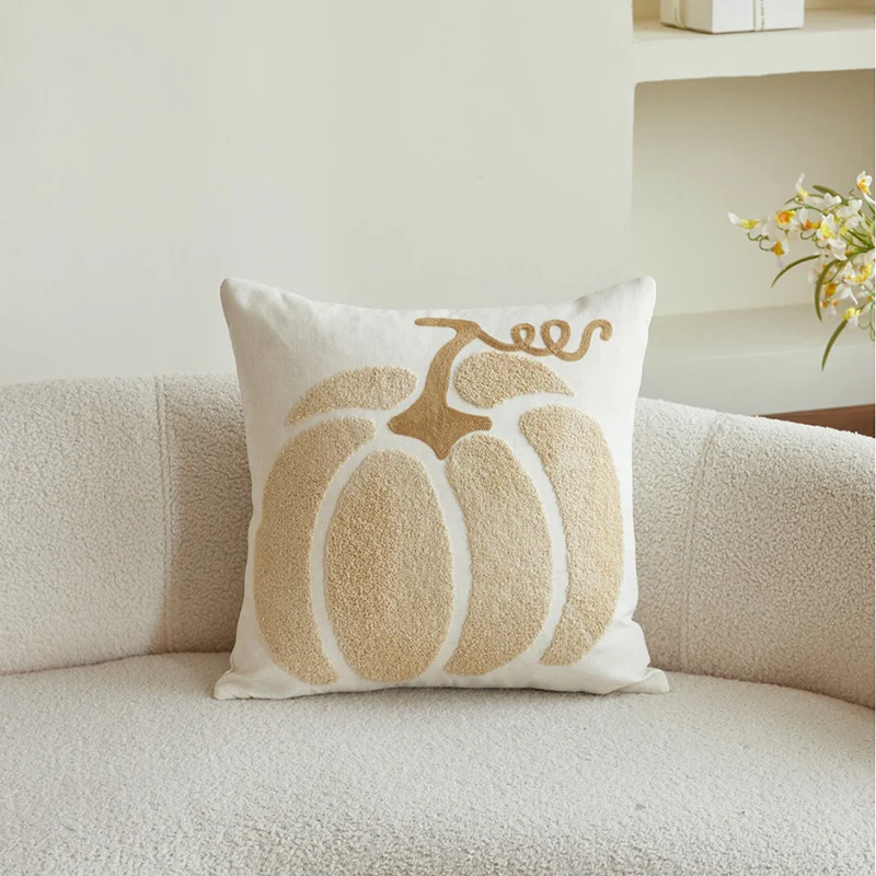 Fall Pumpkin Tufted Embroidery Throw Pillow with Insert for Sofa Living Room Thanksgiving Halloween Home Decor Cushion