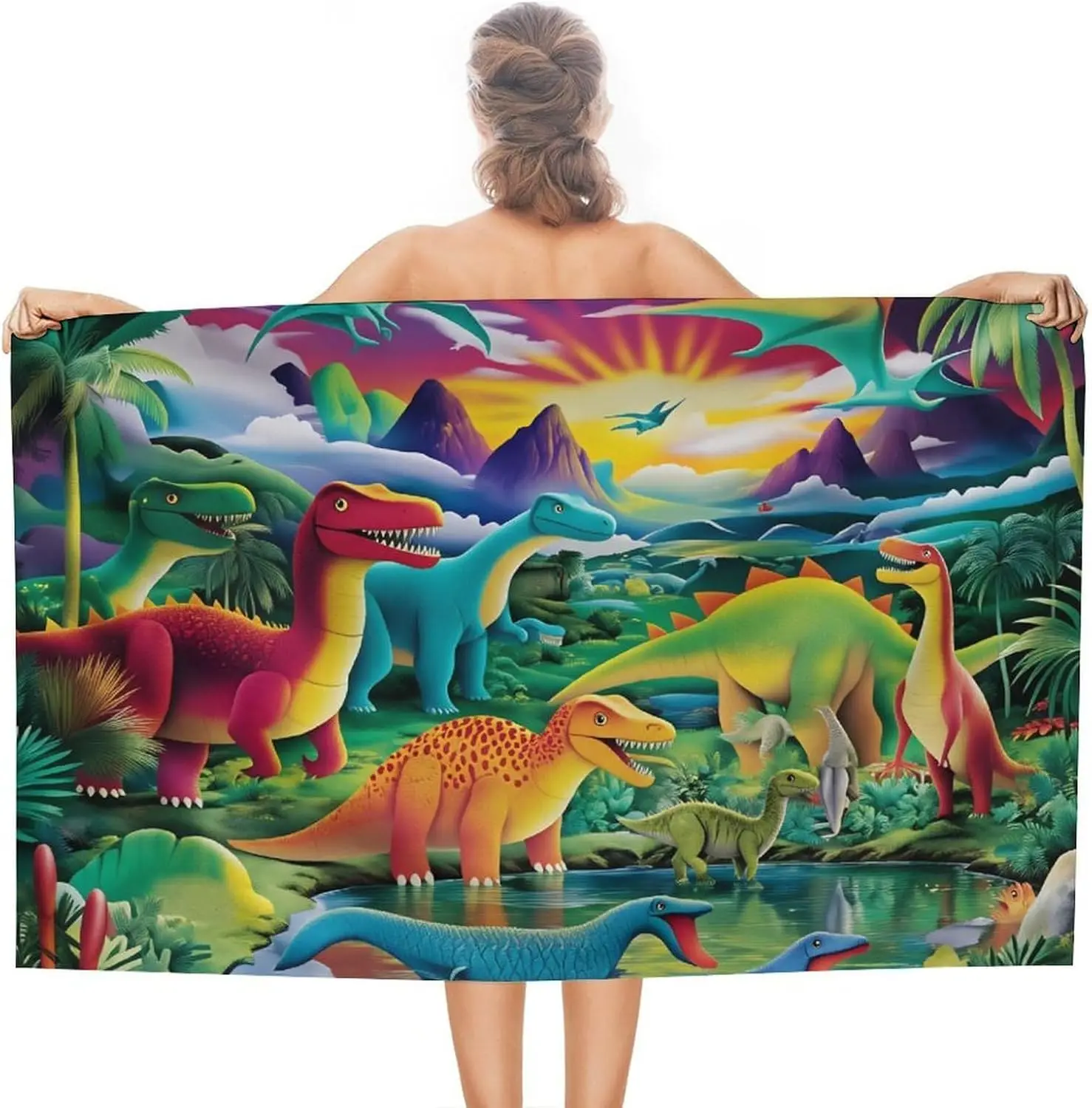 Dinosaur Rainforest Beach Towel Sand Free Quick Dry Bath Towel Large for Adult Kids Pool Swim Camping Essentials Accessories