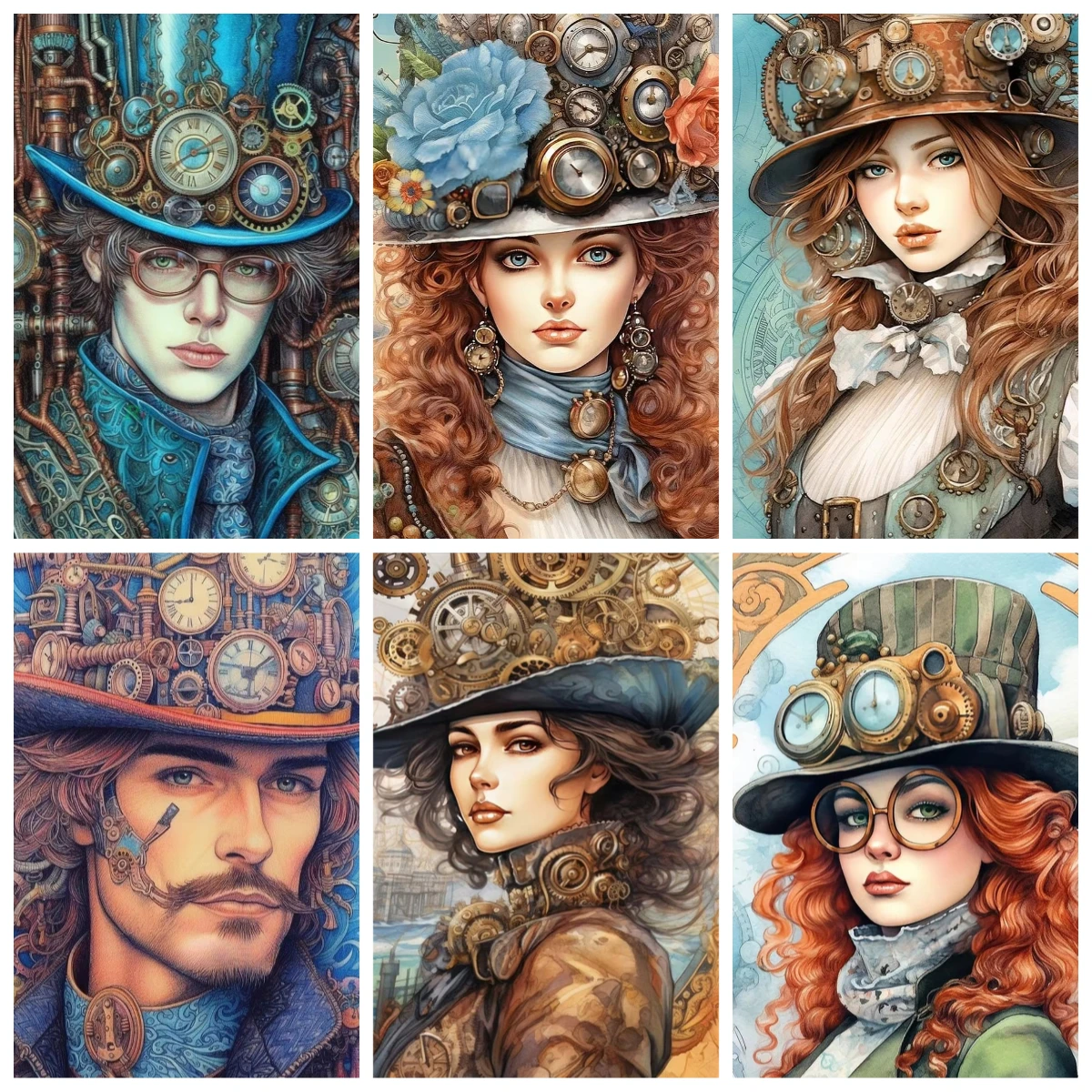 Oil Painting By Numbers Steampunk Portrait Vintage Gear Clock on Canvas Home Decor for Living Room Bedroom Gift Frameless