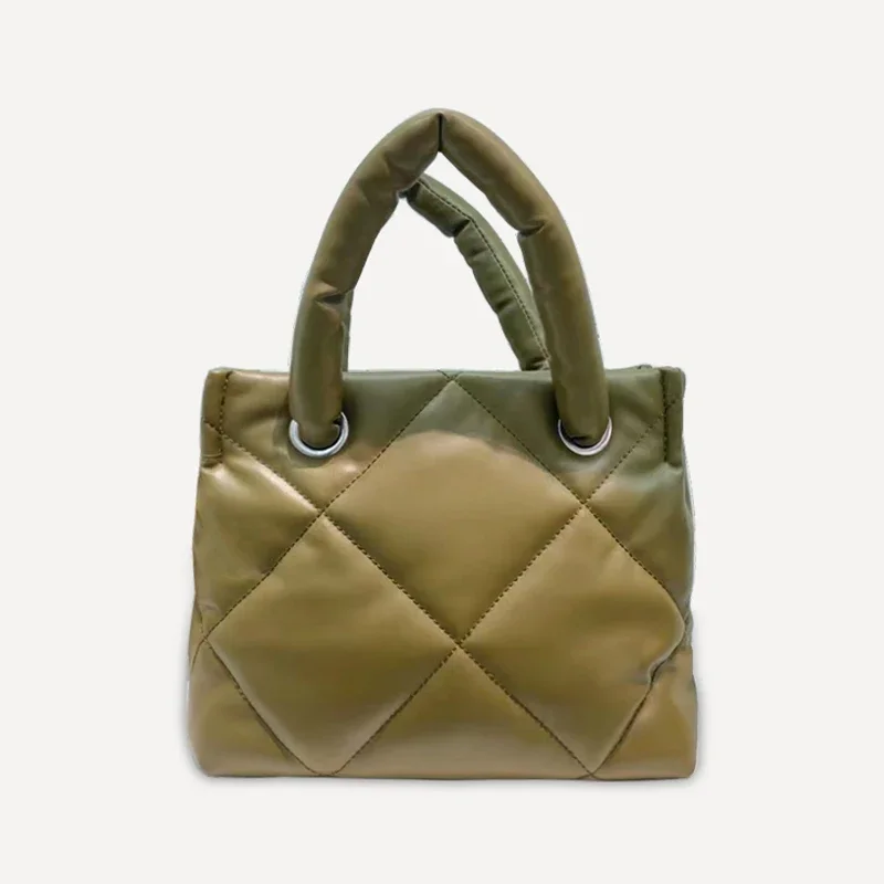 

Fashion Leather Padded Women Handbags Designer Quilted Shoulder Bag Luxury Pu Leather Down Cotton Small Tote Female Purses 2022