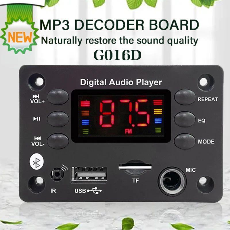 MP3 WAV فك مجلس مع جهاز التحكم عن بعد ، WMA ، 6.5 مللي متر ، ميكروفون ، بلوتوث 5.0 ، صوت السيارة ، USB ، TF ، راديو FM ، لتقوم بها بنفسك ، تيار مستمر 5 فولت ، 12 فولت