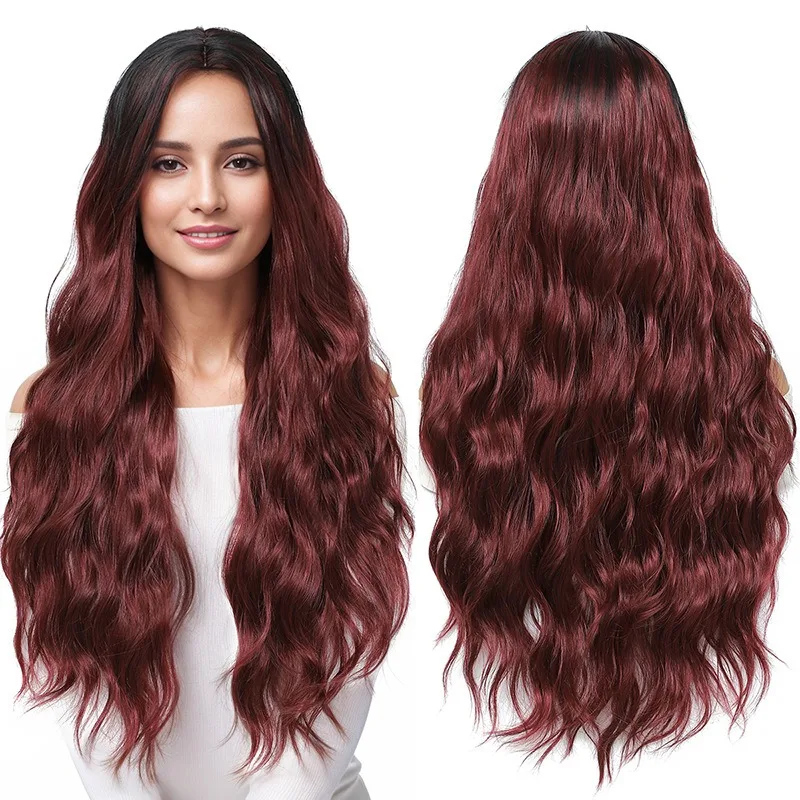 

Woman Daily Wig No Bangs Curly Hair Party Dress Up Headwear Gradient Color Long Waves Roll Hair Lady Ripple Colorful Wig Cover