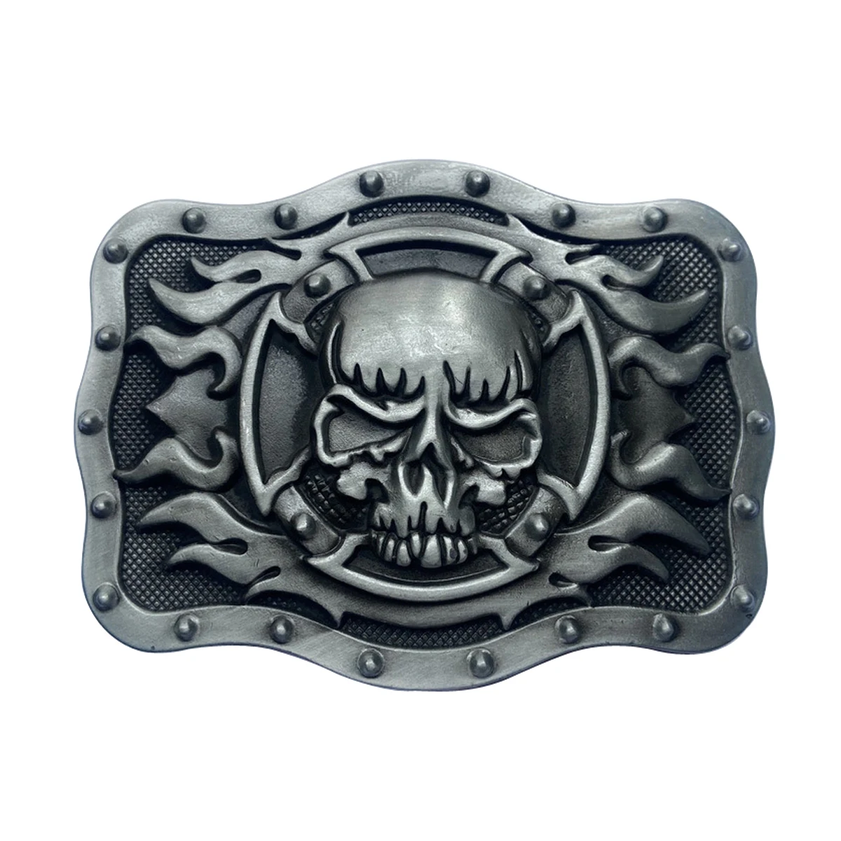 Retro Angry Skull Design Men's Belt Buckle Straightforward Rivet Style Belt Buckles