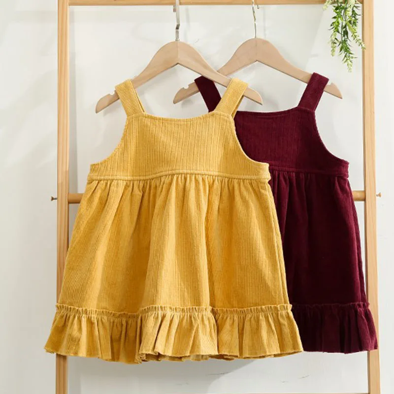 

Corduroy Fall Girls Dress Overalls Girl Party Dresses Sleeveless Spring Cute Clothing Yellow Jumper Skirts 2 3 4 5 6 7 Years