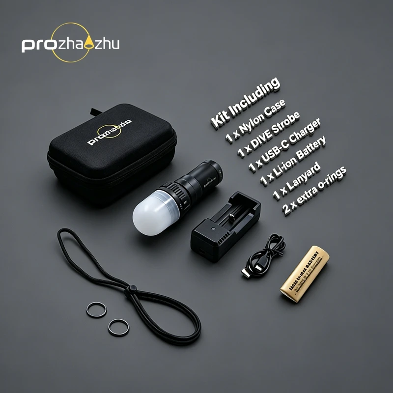 PROZHAOZHU 3000 Lumen Diving Strobe IP68 150M Alumium Alloy Rechargeable Scuba Signal Light