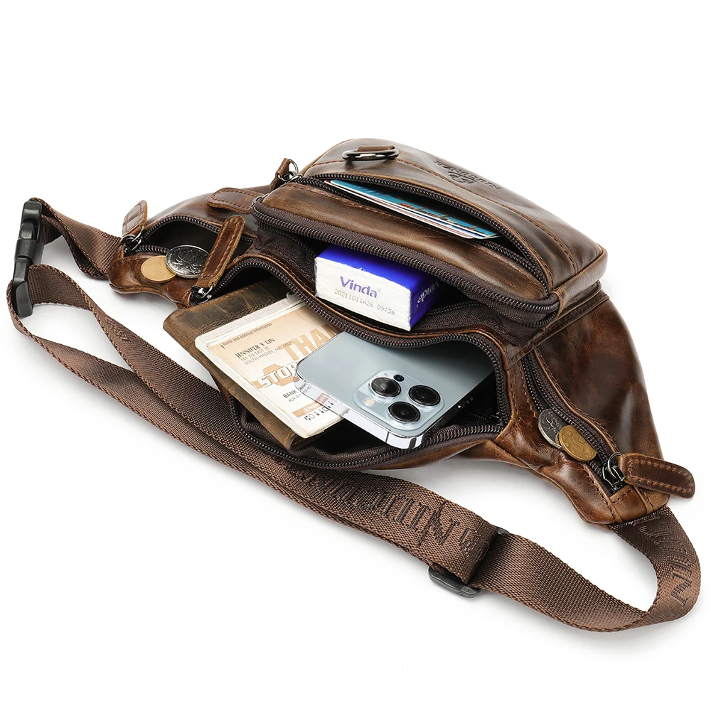 NIUCUNZH Leather Waist Bag Men Shoulder Chest Bags Motorcycle Fanny Pack Husband Phone Pouch Sports Belt Tactical Bags Hip Sack