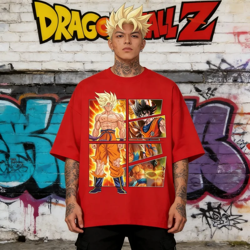 Camiseta de Anime con Collage de Manga de Dragon Ball Z Goku Super Saiyan, Camiseta Informal de Algodón Suave, Estampado de Panel de Cómic, Tallas para Adultos y Niños