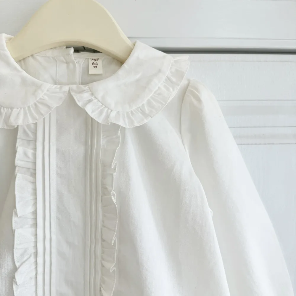 fall baby girl clothes kids shirts cotton soft girls Big collar white shirt Girls' long sleeved basic style base shirt
