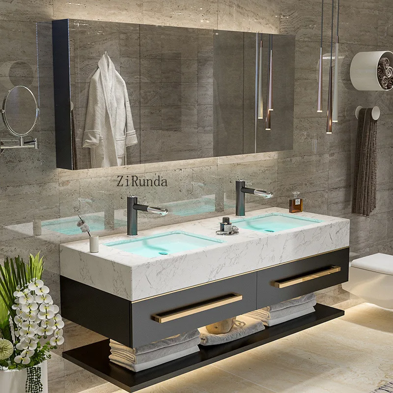 Bathroom Washbasin Cabinet Vanity Set with Smart Lighting Mirror view 4