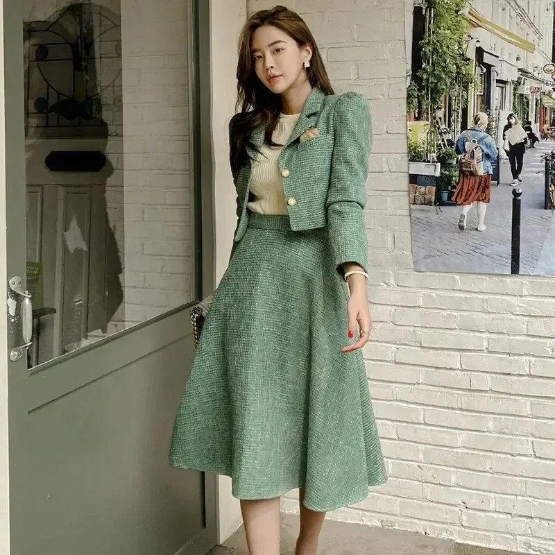 Elegant social style women's clothing autumn fashion slim fit jacket skirt two-piece set