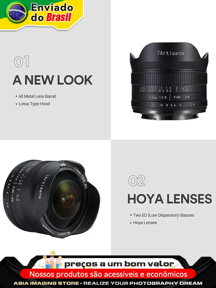 【Haz Brasil】7Artisans 7,5 mm F2.8 II lente de cámara ojo de pez de gran apertura para Sony E A6500 A6400 A6600 ZV-E10 FX30 7,5 2,8