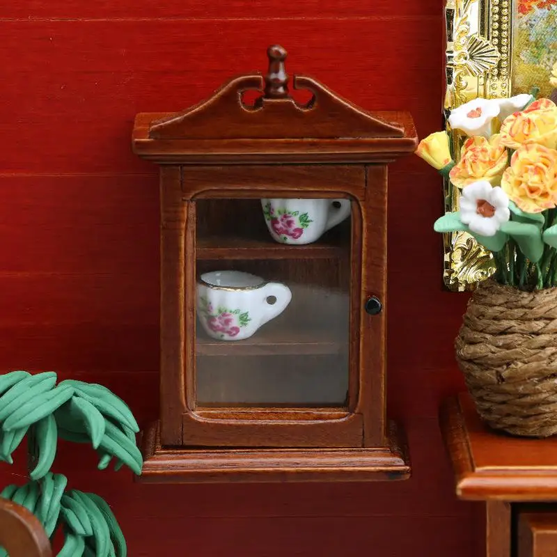 1Pc 1/12 Dollhouse Single-door Wall Rack Storage Cabinet Model Dollhouse Furniture Decoration Toys Dolls House Accessories