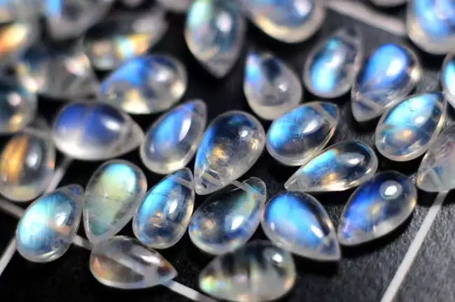 one piece AA loose beads white blue rainbow moonstone FLAT DROP FACETED for DIY jewelry making   FPPJ wholesalenature