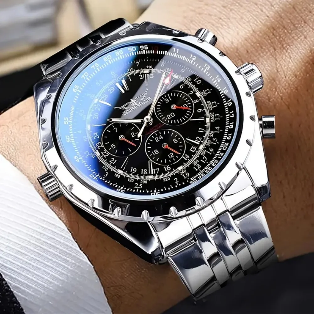 

Military-Style Men's Watch, Business Style Mechanical Watch, Self-Winding Tourbillon, Skeleton Design, Stainless Steel Strap, Alloy Case, Pointer Display, Multi-Function Display, High-End Luxury Fashion Casual Versatile Stylish Social Guy Handsome Watch f