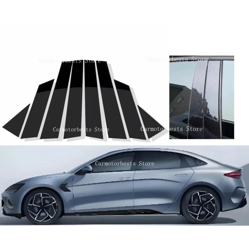 8pcs Gloss Black  Pillar Posts Fit For BYD Seal EV 2022 2023 2024 2025  Window Trim Cover BC Column Sticker  Silver Carbon